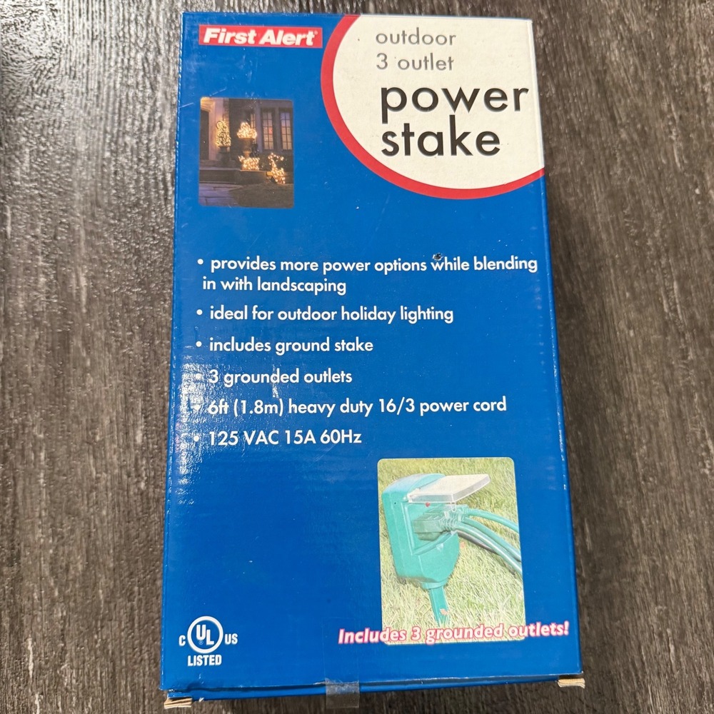 First Alert Outdoor Power Stake 3 Outlet Green 6ft Heavy Duty Cord